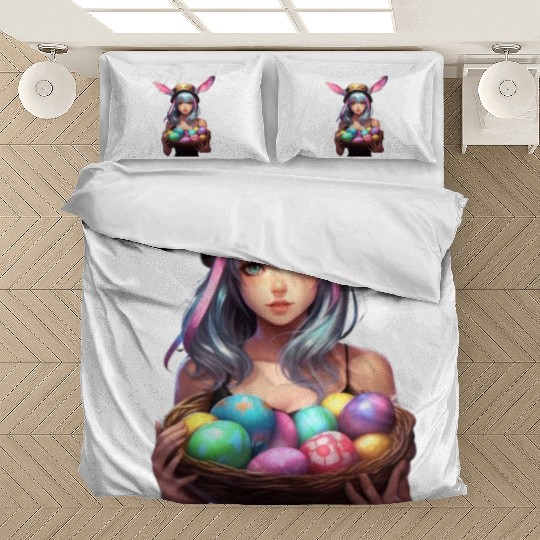 Easter Day Anime Girl Bunny Ear Easter Egg Hunt Bedding Sets