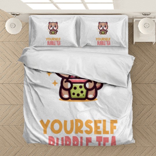 Kawaii Cat Bubble Tea Boba Drink Korean Asian Bedding Sets