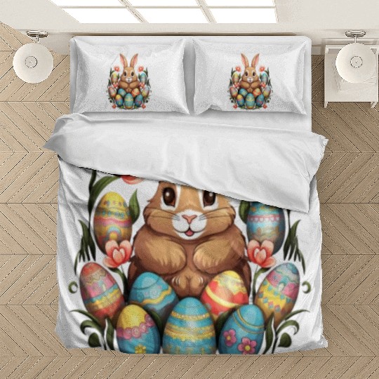 Easter Bunny Rabbit Colorful Eggs Easter Egg Hunt Bedding Sets