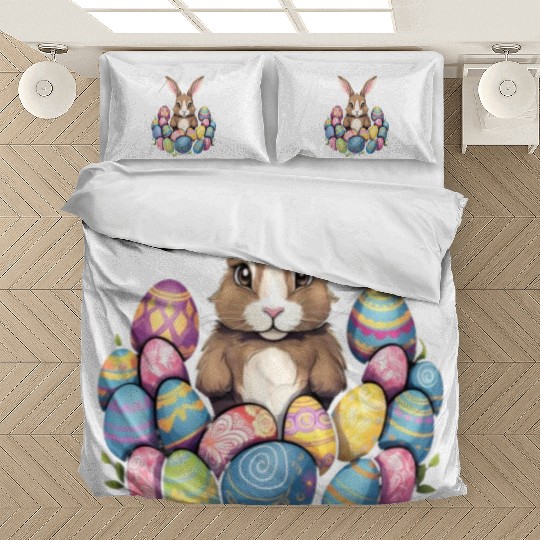 Easter Bunny Rabbit Colorful Eggs Easter Egg Hunt Bedding Sets