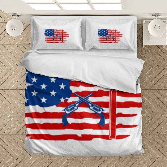USA flag with gun Bedding Sets