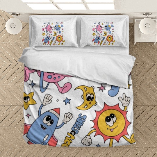 Solar System Planets Moon Sun Saturn Cute Groovy Bedding Sets