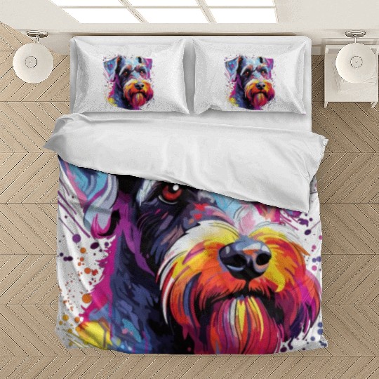 Watercolor Colorful Miniature Schnauzer Bedding Sets