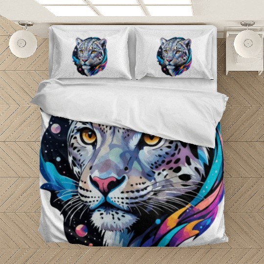 Cosmic Snow Leopard - Ethereal Animal Portrait Bedding Sets