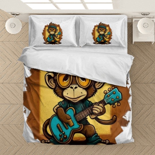 Monkey Chimpanzee Playing Acousitc Rock Guitar Bedding Sets