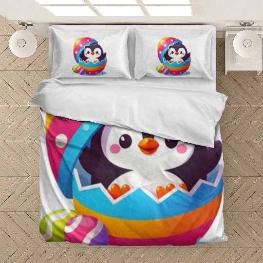 Penguin hatches from colorful Easter egg Bedding Sets