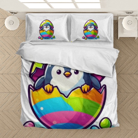 Penguin hatches from colorful Easter egg Bedding Sets