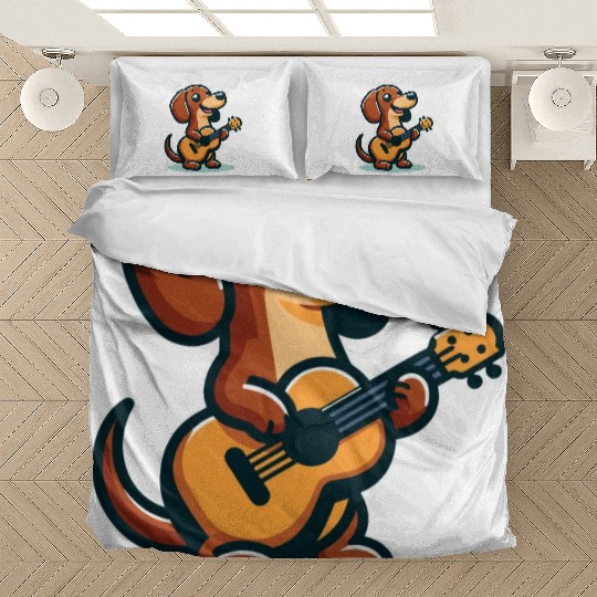 Cute Dachshund playing Guitar Bedding Sets