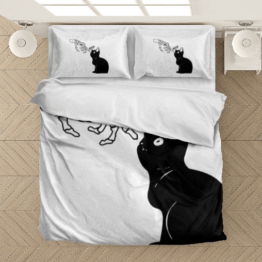 Black Cat Lover Skeleton Hand Boop Bedding Sets
