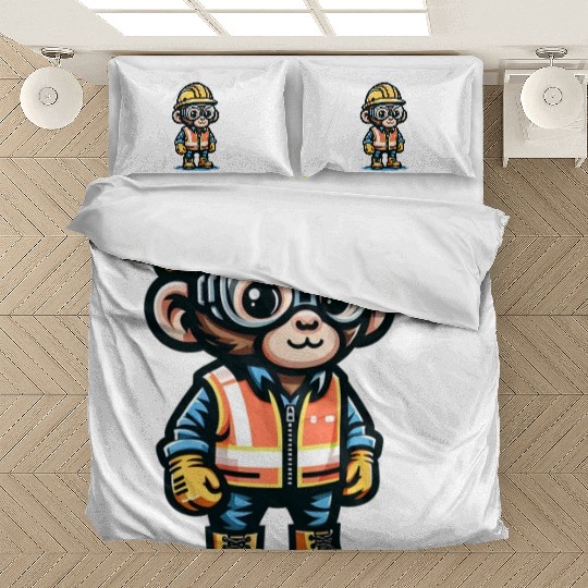 Cute Monkey Construction Worker Bedding Sets