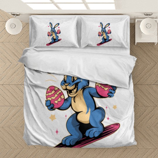 Easter Bunny on a snowboard with Easter eggs Bedding Sets