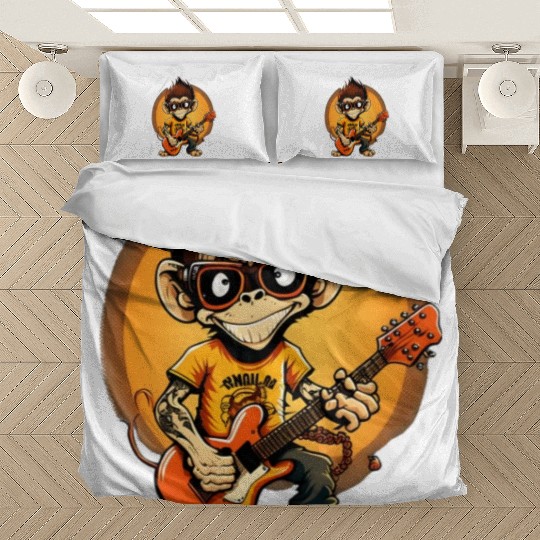 Monkey Chimpanzee Playing Acousitc Rock Guitar Bedding Sets