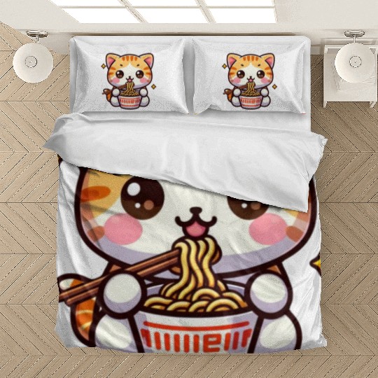 Cute Cat Eating Ramen Bedding Sets