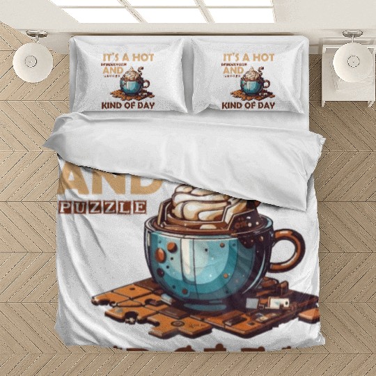 hot chocolate and puzzle kind of day Vintage retro Bedding Sets