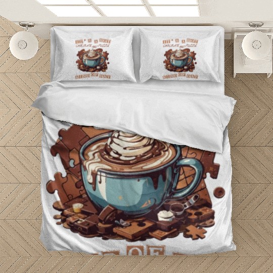 cute it hot chocolate and puzzle kind of day retro Bedding Sets