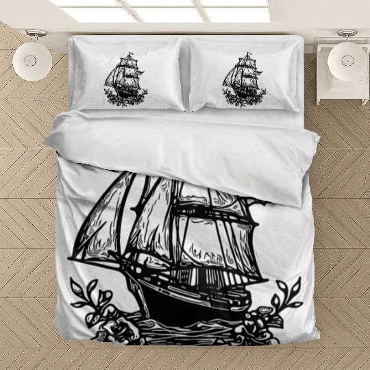 Cut Sport Sailing Ship With Sails And Flower Bedding Sets