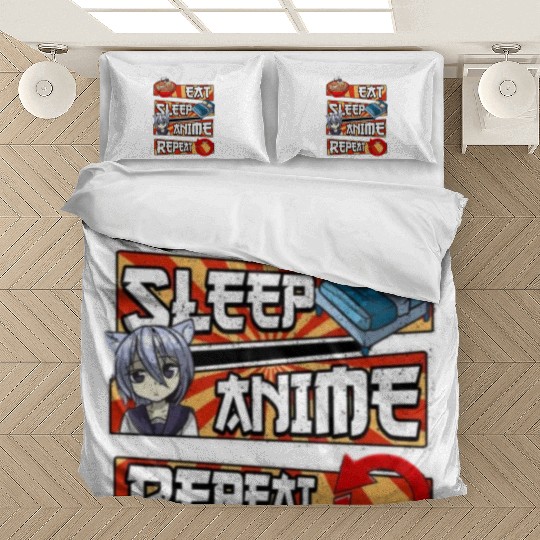 eat sleep anime repeat cute lovers obsessed Bedding Sets