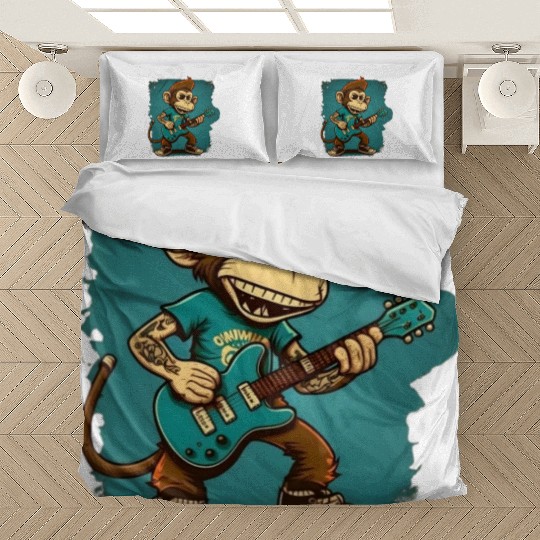 Monkey Chimpanzee Playing Acousitc Rock Guitar Bedding Sets