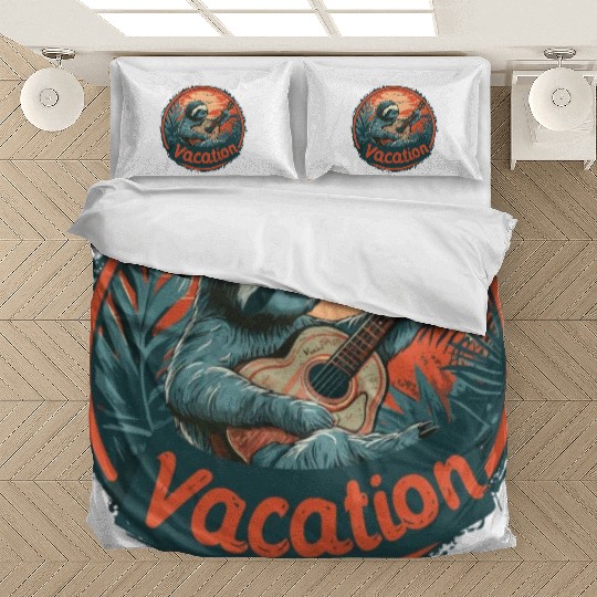 Tropical Sloth Guitar Vacation Sunset Beach Bedding Sets