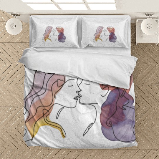 Lesbian Couple Simple Minimalistic Drawing Bedding Sets