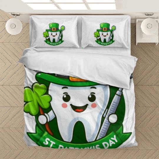 St patricks day cartoon dentist design, cute tooth Bedding Sets
