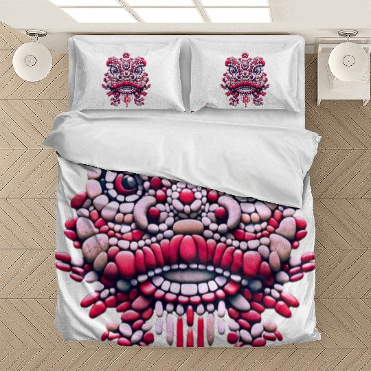 Chinese New Year - Pink Peony Lion Dance Mask Bedding Sets