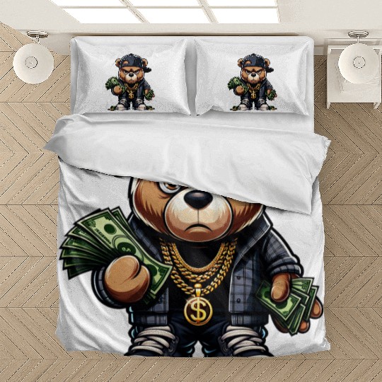 teddy bear with money Bedding Sets