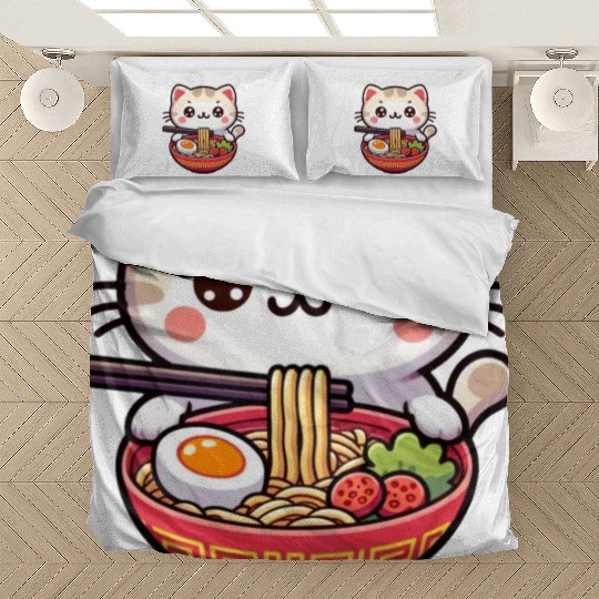 Cute Cat Eating Ramen Bedding Sets