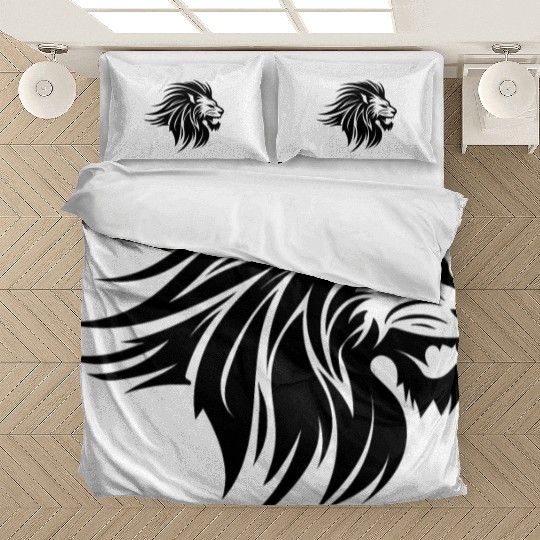 Waving Mane Lion Head Tattoo Ink Style Bedding Sets