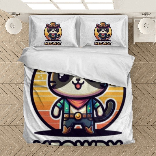 Cute Meowdy Cat Cowboy Pun Bedding Sets
