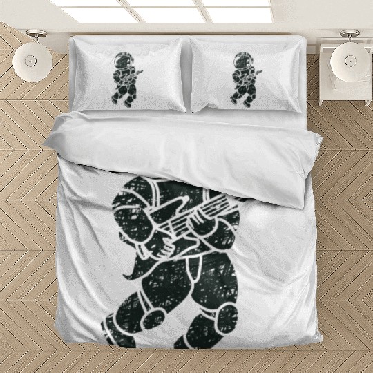 an astronauts playing guitar Bedding Sets