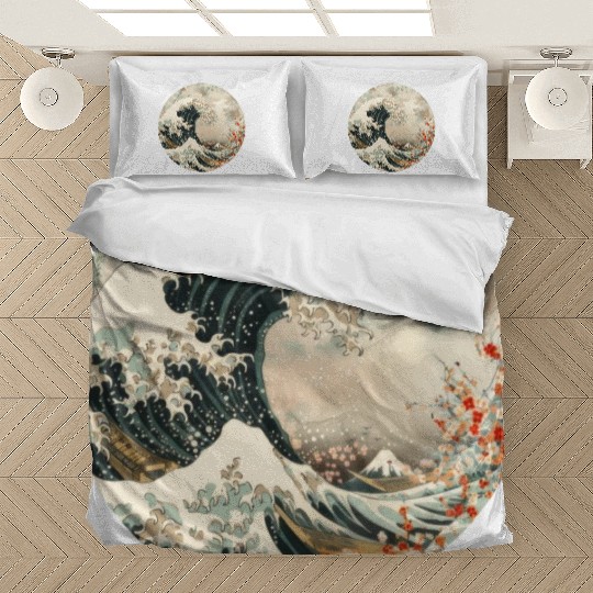 Japanese them floral wave graphic Bedding Sets