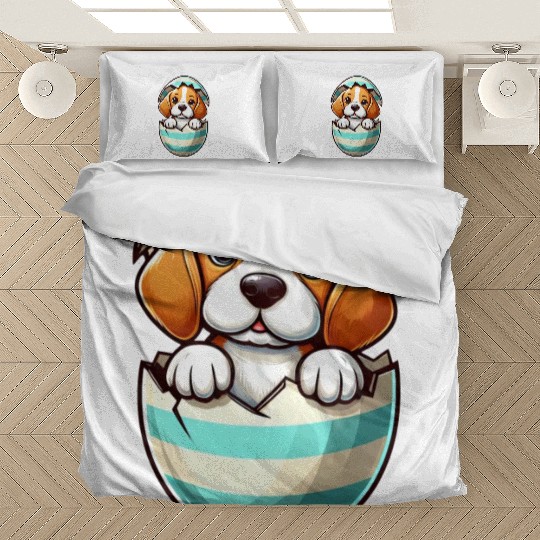 Colorful Beagle Dog Easter Egg Hatching Design Bedding Sets
