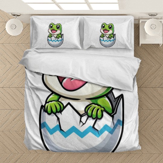 Colorful Easter Egg with Hatching Frog Design Bedding Sets