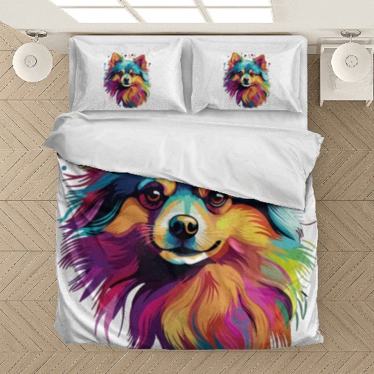 Watercolor Colorful Pomeranian Bedding Sets