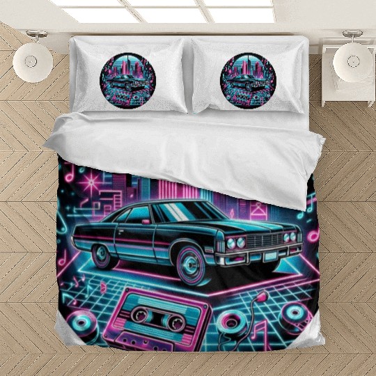 Retro Vintage Car & Cassette Tape Neon Design Bedding Sets