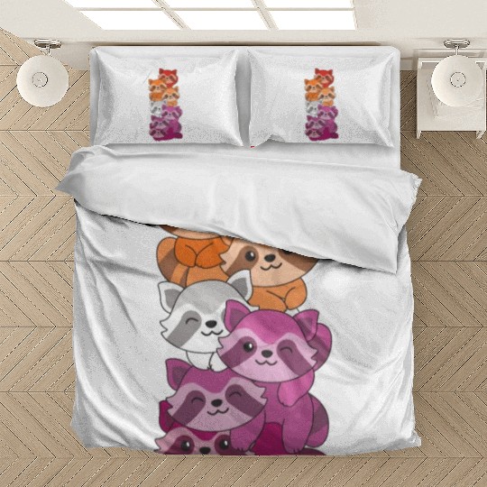 Lesbian Flag Pride Lgbtq Cute Raccoon Bedding Sets