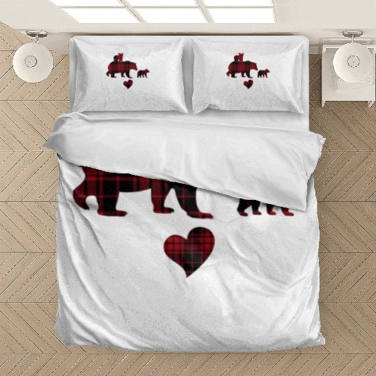 Mama Bear 2 Cubs Bedding Sets Christmas Mama Bear Plaid