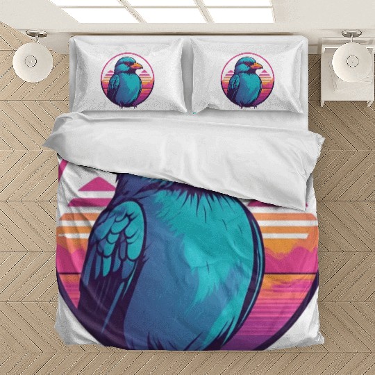 Synthwave Blue Bird 2 Bedding Sets