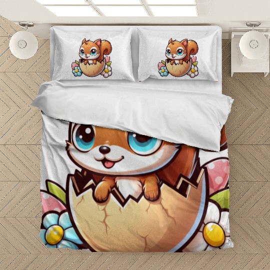 Cute Squirrel with Easter Egg Comic Design Bedding Sets