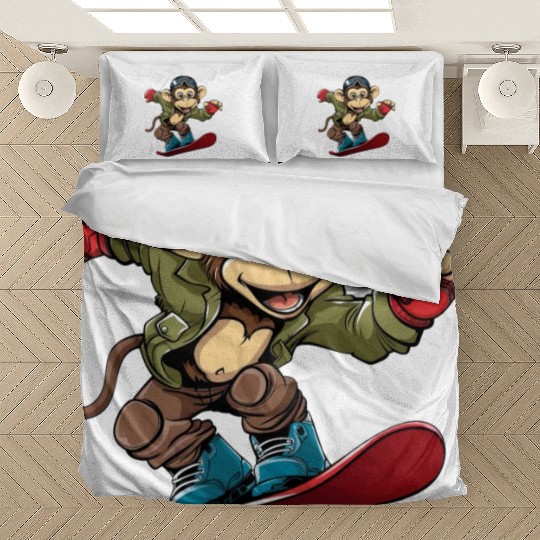 Monkey Chimpanzee Snowboarder Winter Sports Bedding Sets