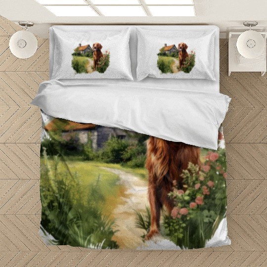 Irish Setter Emerald Dog Cottagecore Adventure Bedding Sets