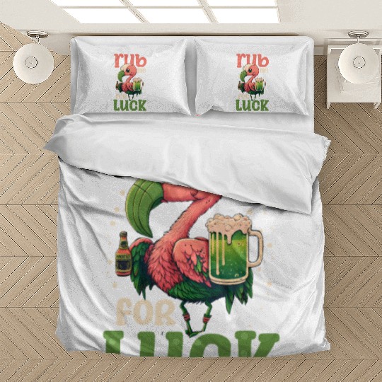 Irish Flamingo St Patricks Rub For Luck Bedding Sets