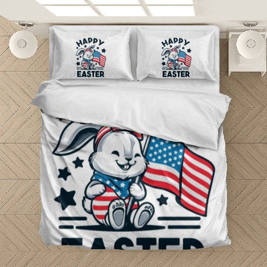Easter Bunny with American Flag - Happy Easter Bedding Sets