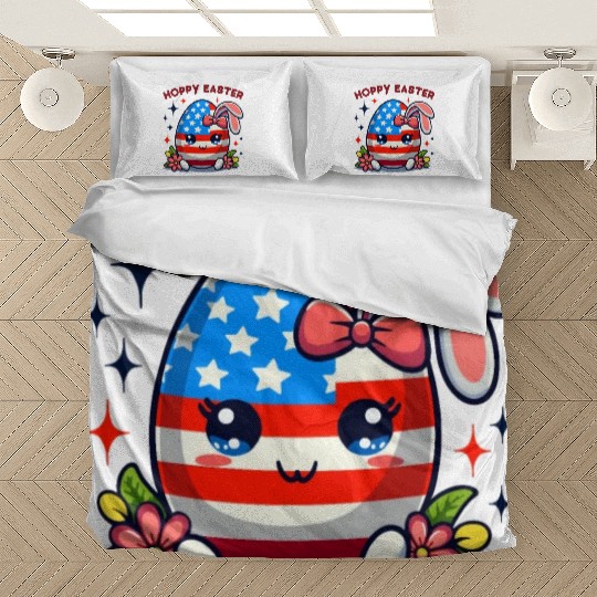 Hoppy Easter - American Flag Easter Egg Bunny Ears Bedding Sets