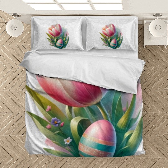 Spring Colorful Tulip With Easter Egg Bedding Sets