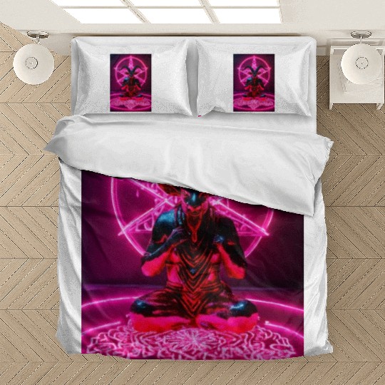 Baphomet made of diamonds and glitter neon light Bedding Sets