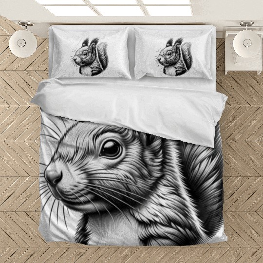 Black White Art Squirrel Animal Lover Bedding Sets