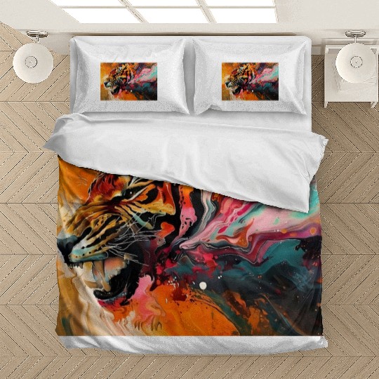 Tiger On Abstract Colorful Background Wall Art Bedding Sets