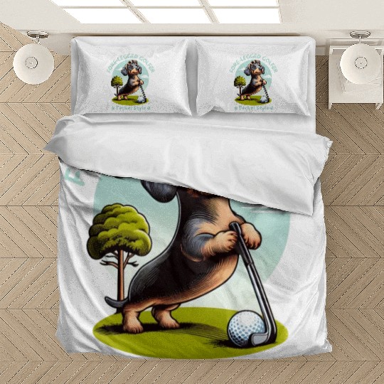 Cute Teckel, dachshund lover and golfers Bedding Sets